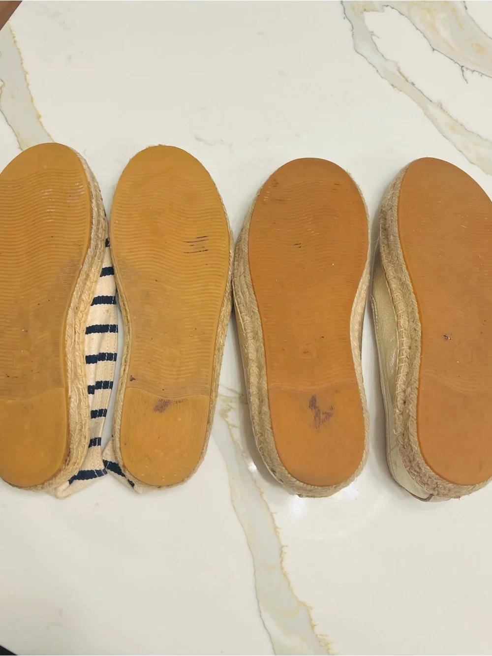 Soludos Blue-Striped Canvas and Gold Metallic Espadrilles - Bundle of 2